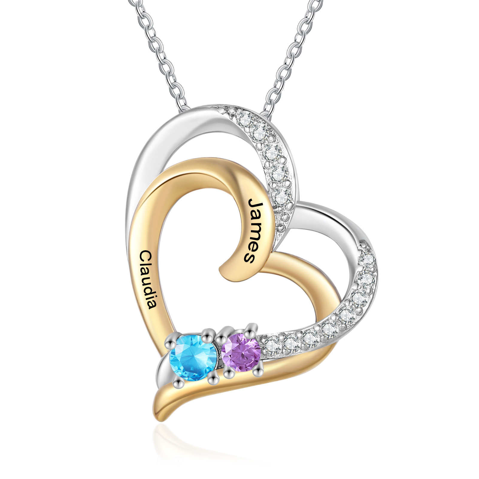 Custom Heart Necklace 2 to 4 Names Birthstone Gift for Her | Jessemade