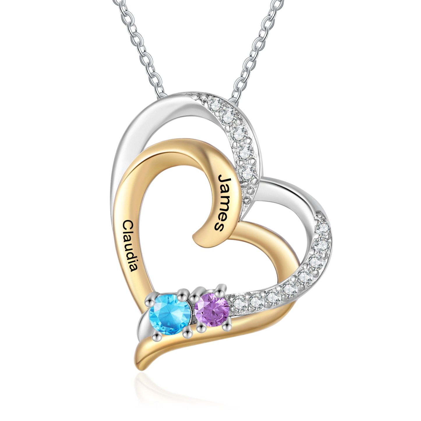 Custom Heart Necklace 2 to 4 Names Birthstone Gift for Her | Jessemade