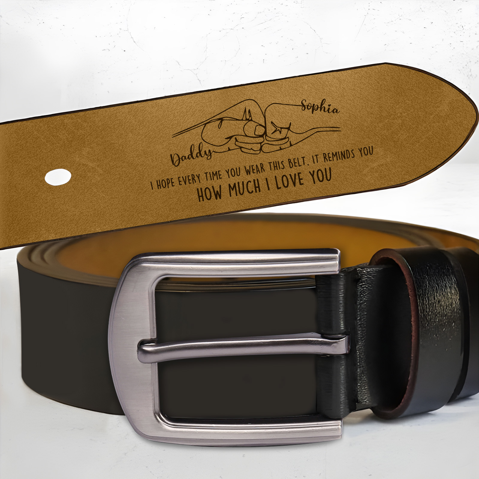 Personalised Leather Belt Custom 2 Names with Fist Design | Father's Day Gift | Jessemade