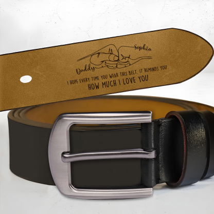 Personalised Leather Belt Custom 2 Names with Fist Design | Father's Day Gift | Jessemade