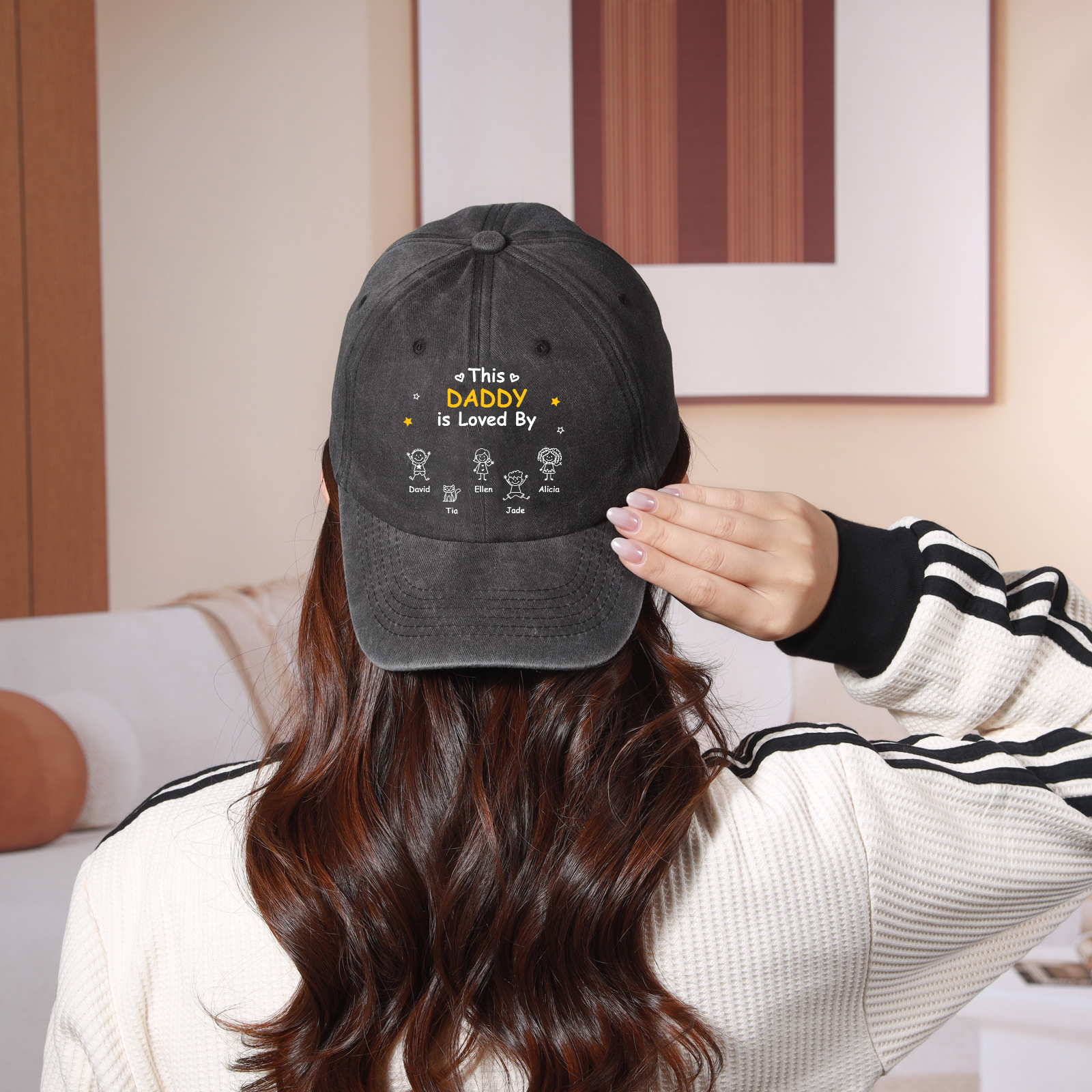 Personalised Cotton Baseball Cap with 1 to 10 Names and Child’s Drawing