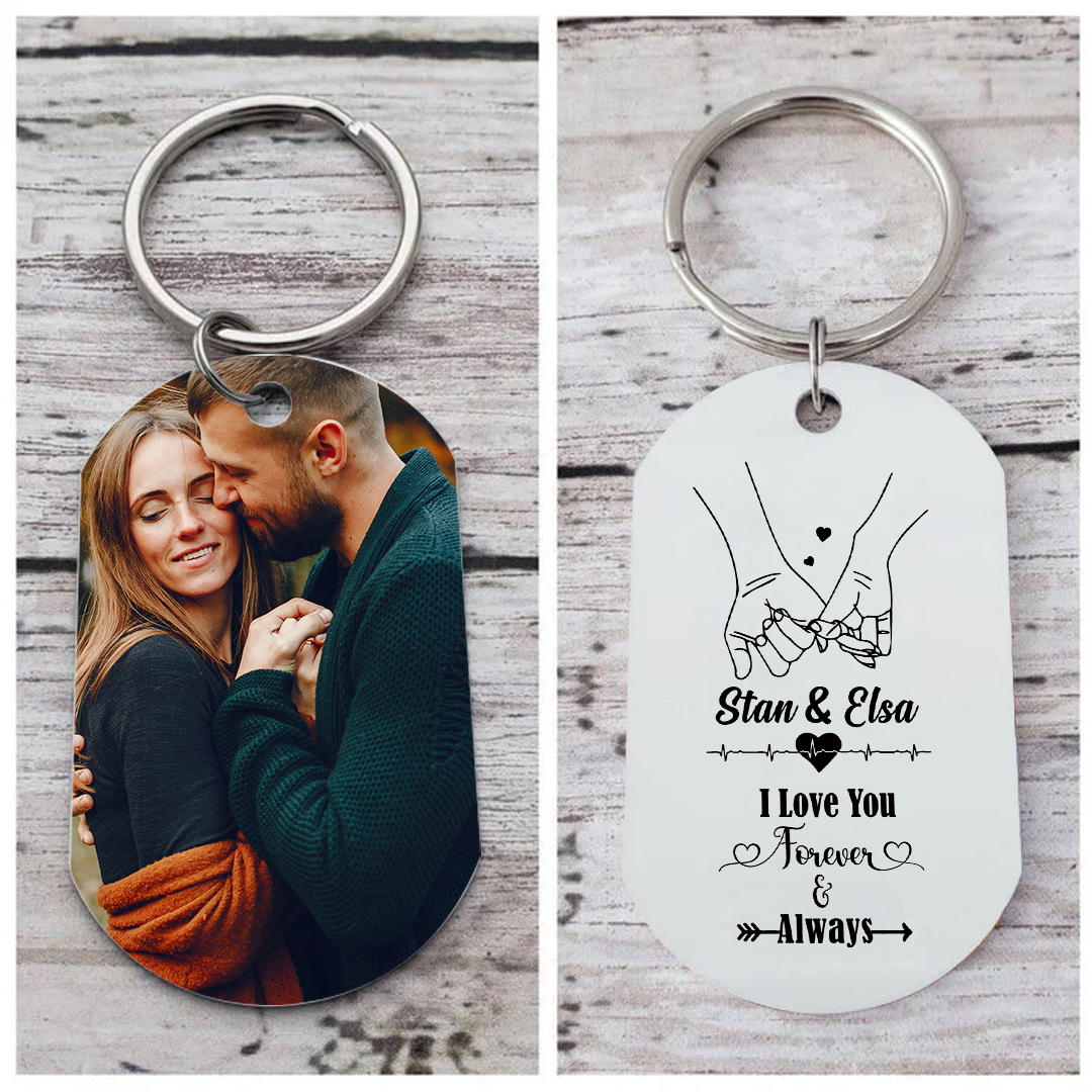 Personalised photo keyring with engraved names, practical Valentine’s Day or birthday keepsake gift for couples, men and women | Jessemade