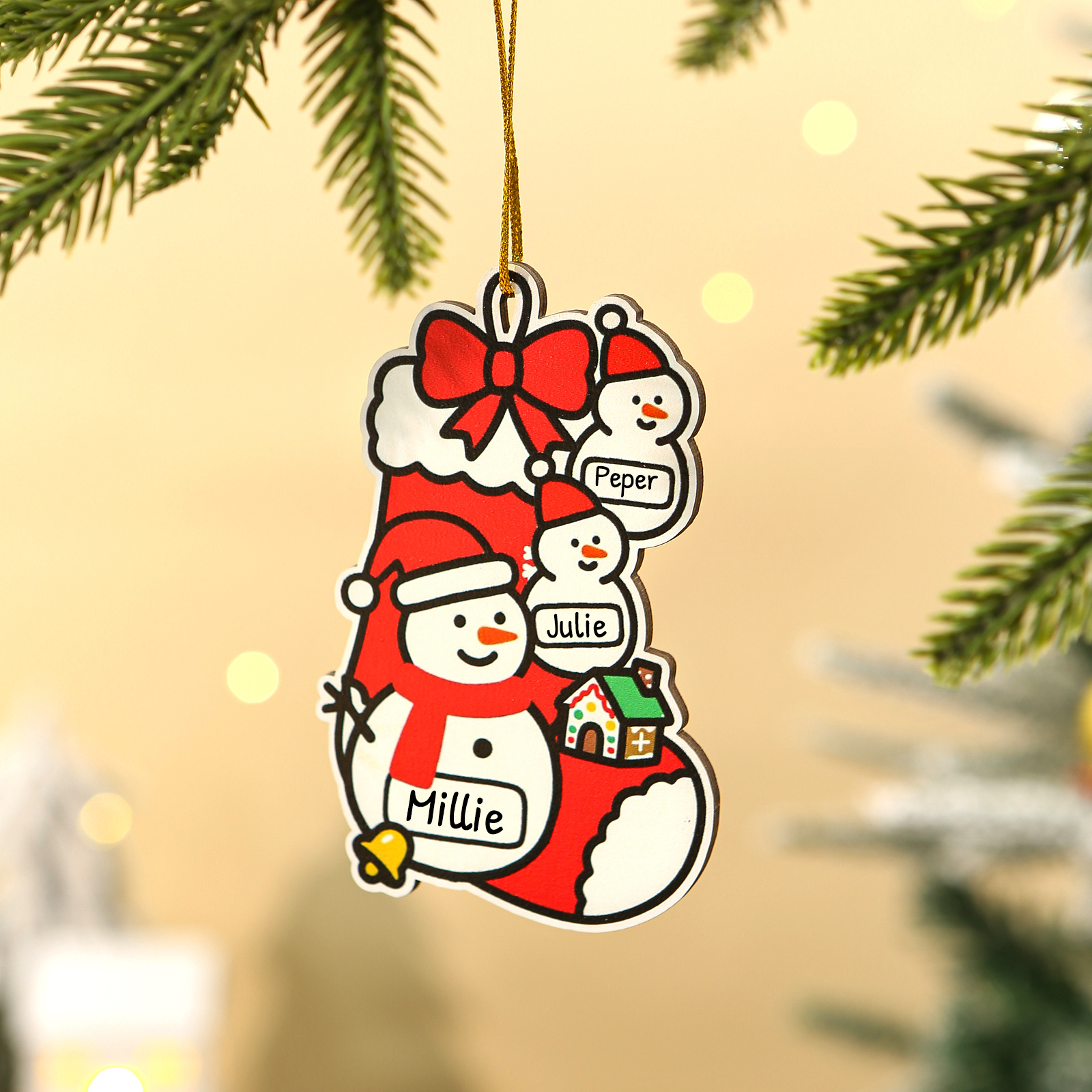 Personalised  Wooden Christmas Tree Decoration Snowman Family Tree Ornament