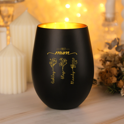 Personalized Glass Candle Holder with 2–10 birth flowers and names for mum/grandma