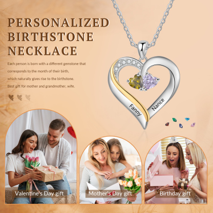 Personalised S925 Silver Heart Name Birthstone Necklace for Women