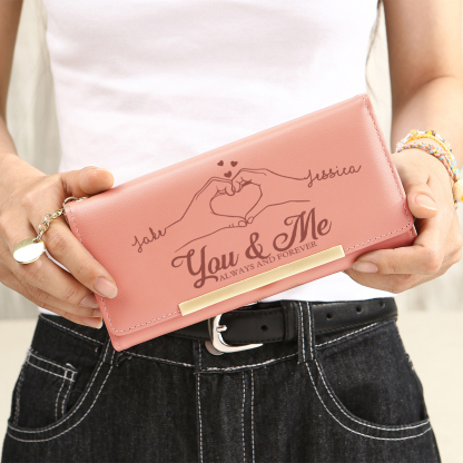 Personalised Pink “You & Me” Heart Hands Wallet For Her