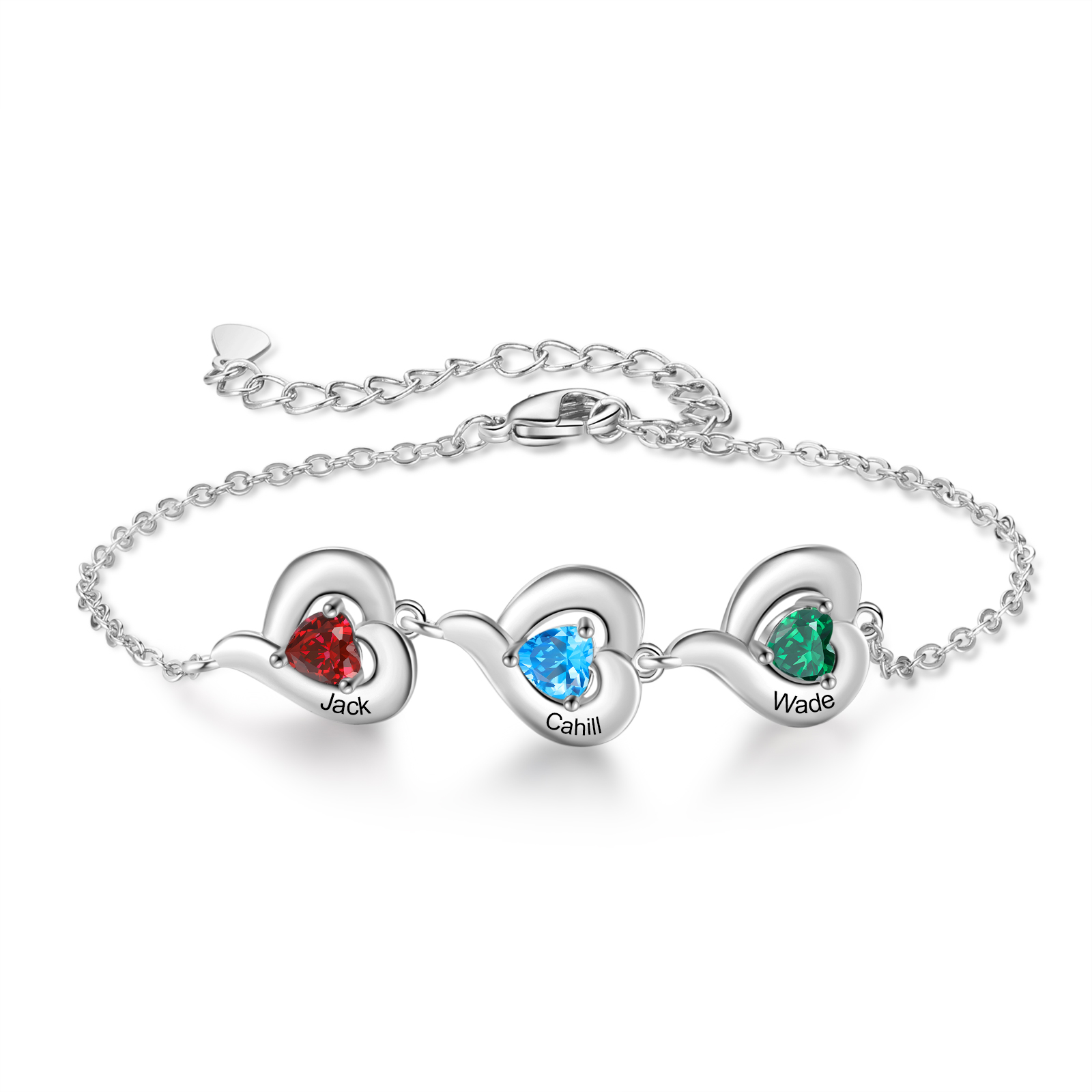 Personalised 1-5 Names Adjustable Heart Birthstone Bracelet