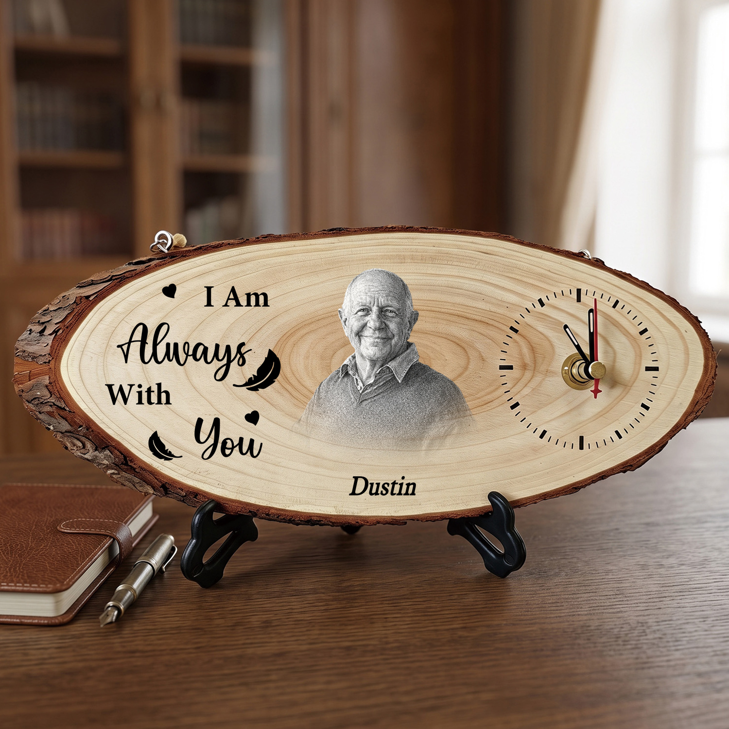 Personalised Wooden Keepsake Clock with Photo and Name – Memorial Gift for Family