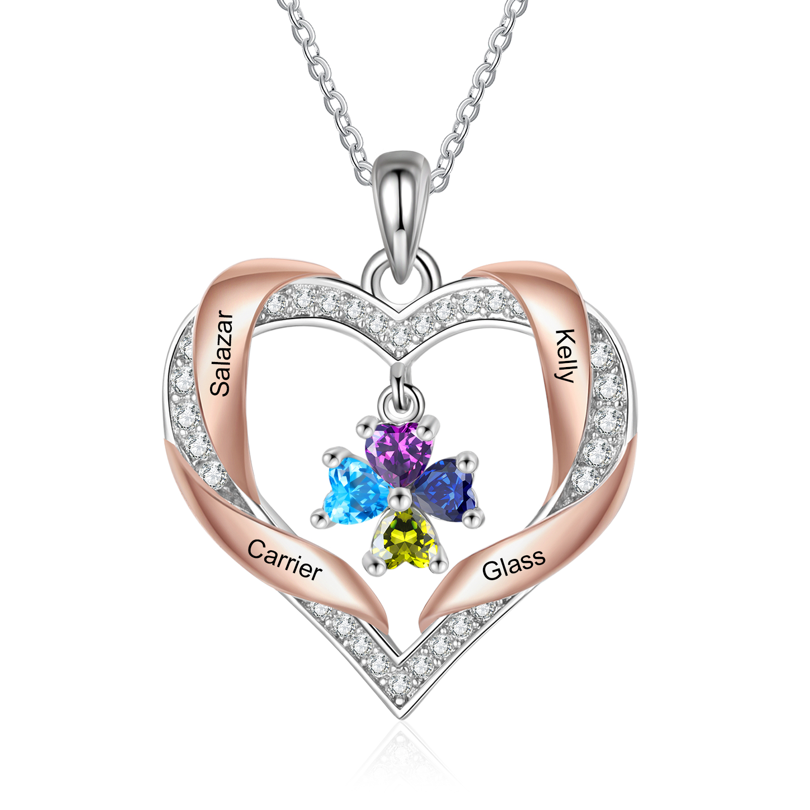 Personalised Two-Tone Birthstone Heart Necklace