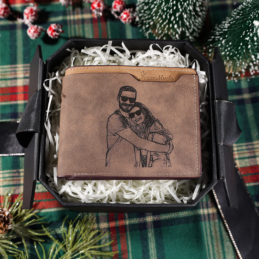 Personalised Leather Wallet Engraved Photo Short Purse Custom Folding Wallet Gifts For Him-Jessemade AU