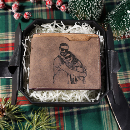 Personalised Leather Wallet Engraved Photo Short Purse Custom Folding Wallet Gifts For Him-Jessemade AU