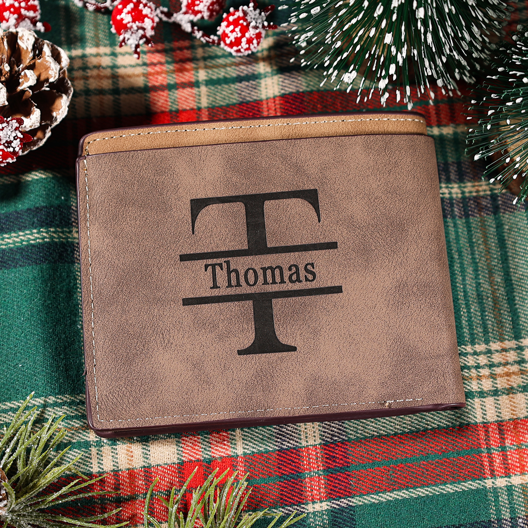 Personalised Leather Wallet Engraved Photo Short Purse Custom Folding Wallet Gifts For Him