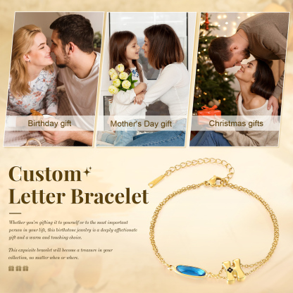 Personalised Gold Initial Bracelet with Birthstone