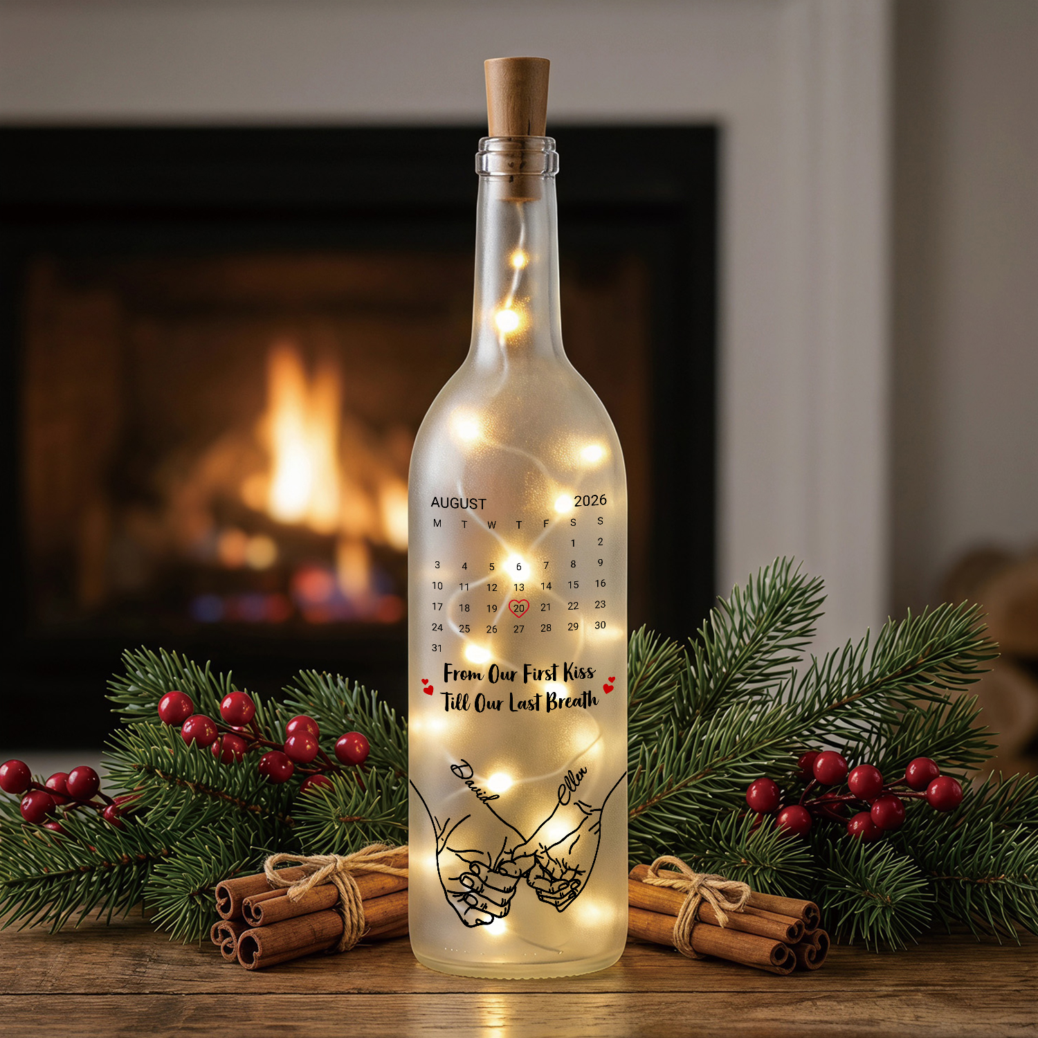 Personalised Couple Light-Up Bottle with 2 Names and Date – Romantic Keepsake Gift