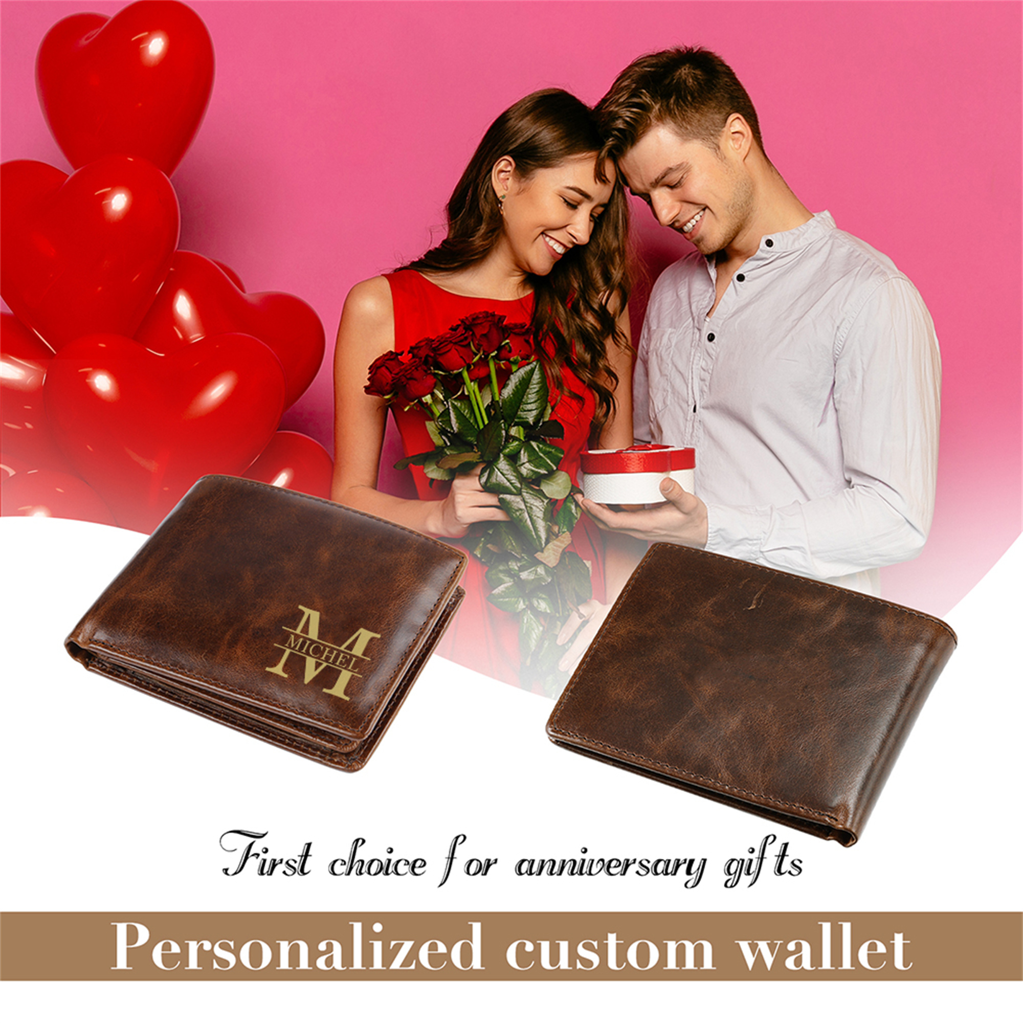 Personalized Genuine Leather folding men's Wallet Gift for Him