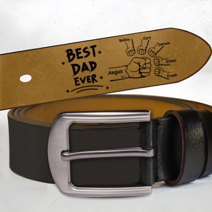 Personalised Belt Custom 2-6 Names Leather Belt with Fist Bump Gift for Him | Father’s Day Gift | Jessemade