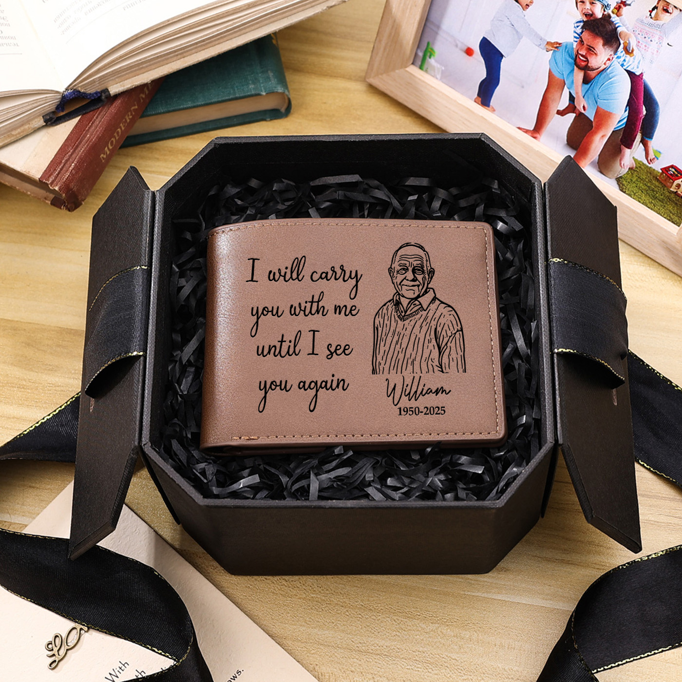 Personalised PU Memorial Leather Wallet Custom Photo Keepsake Memorial Gift | Jessemade