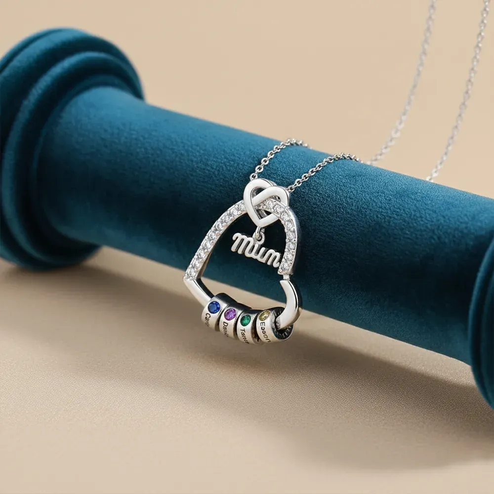 To my Mum/Mom Personalised Heart Necklace Custom 1-5 Birthstones and Names Mothers'Day Gift | Jessemade