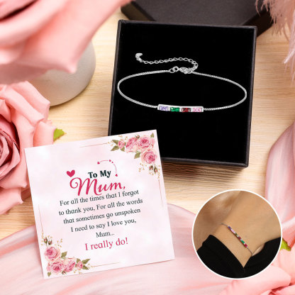S925 Silver Custom 4 Birthstones Bracelet Adjustable Bracelet Personalised Birthday Gift Set for Her