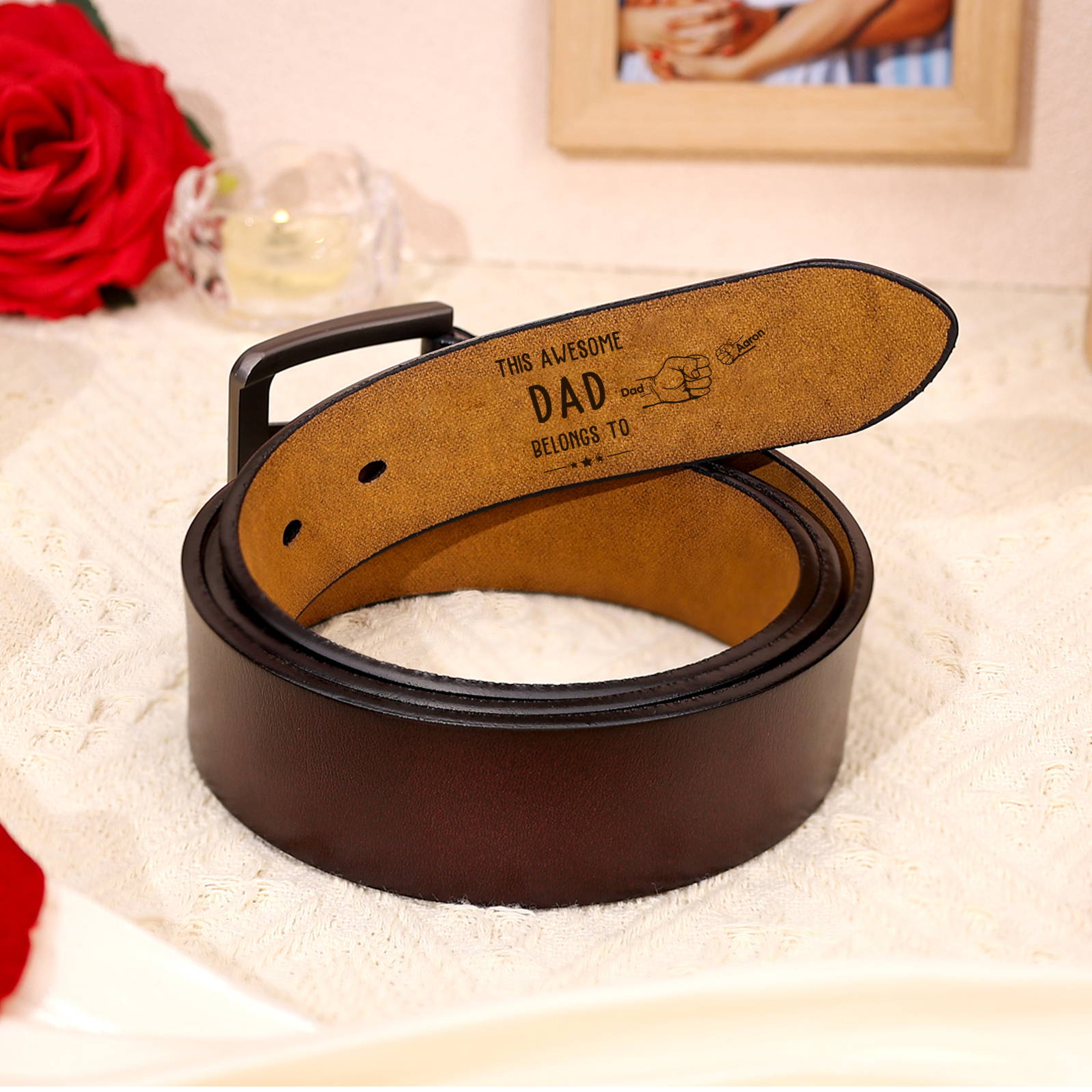 Personalised Leather Belt Customise 2-7 Names and Fists 1 Title Father’s Day Birthday Gift for Dad Grandpa | Jessemade