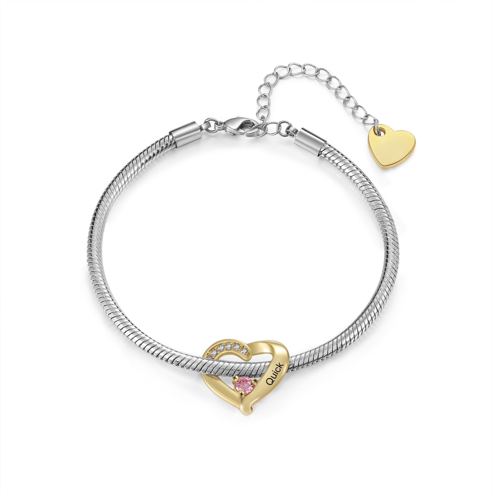 Personalised Bracelet with 1-5 Names and Birthstones Heart Bracelet fo