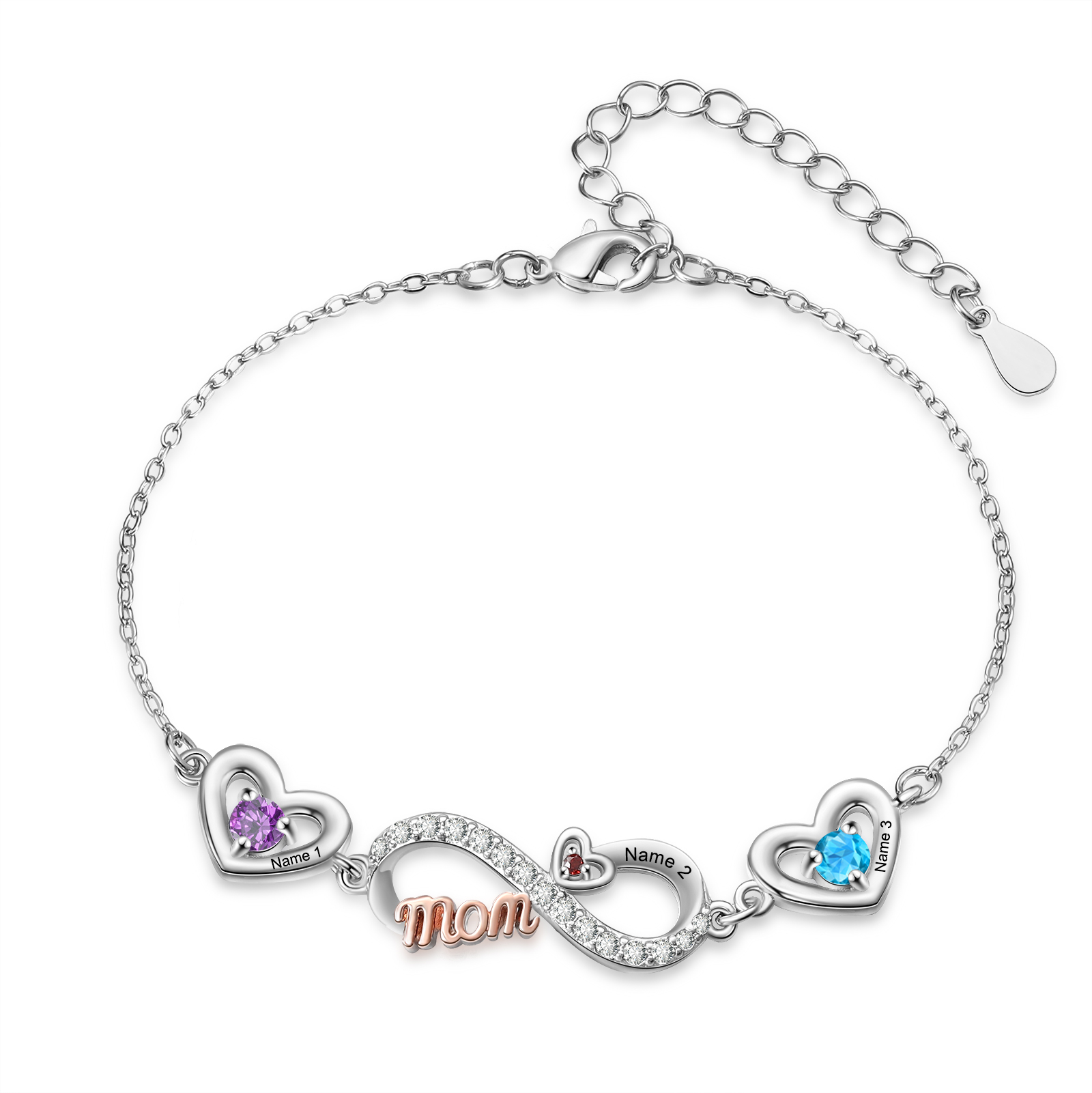 Personalised 2-6 Names Infinity Mum Heart Birthstone Bracelet