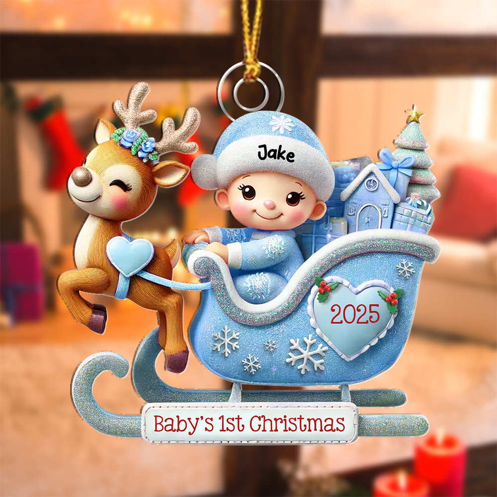 Personalised Christmas Tree Decoration Baby's 1st Christmas Sleigh Ornament