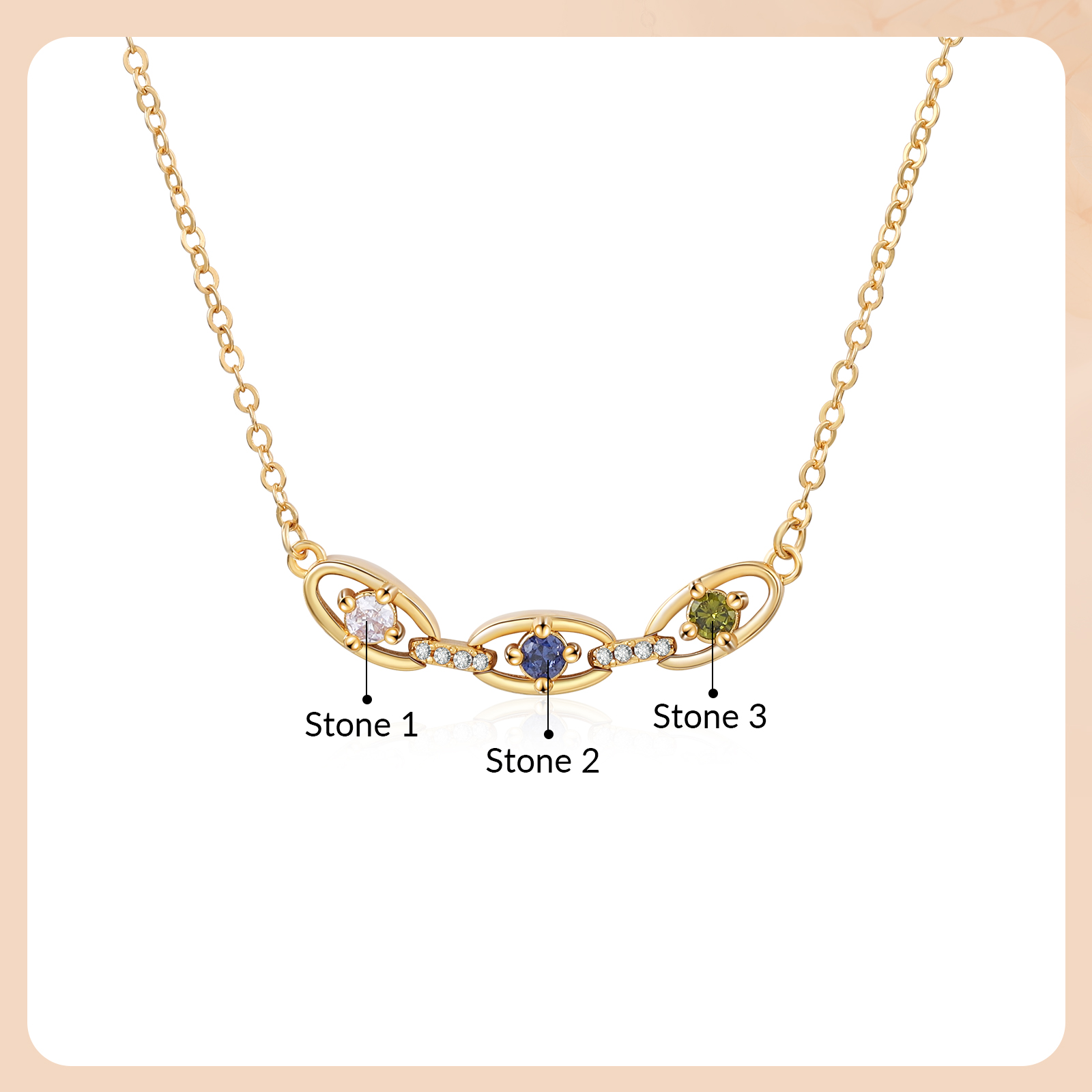 Personalised 2-5 Birthstones Gold Chain Necklace for Women