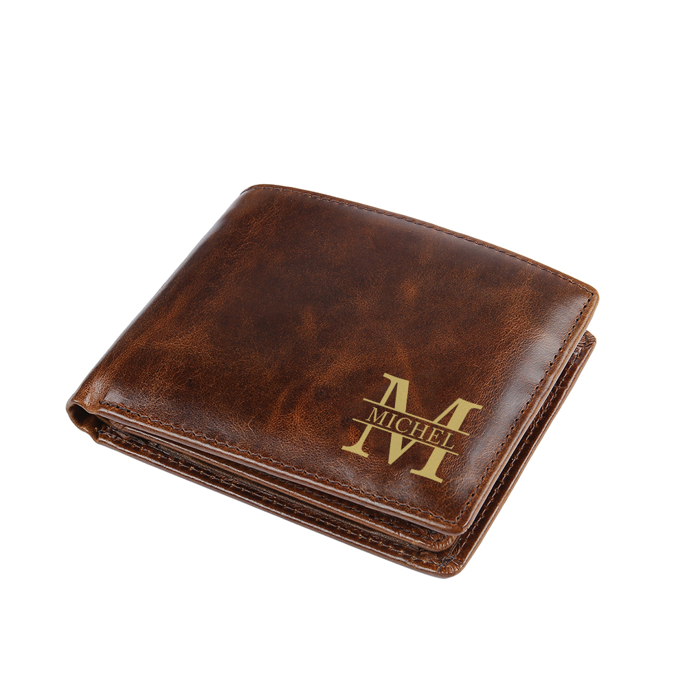 Personalized Genuine Leather folding men's Wallet Gift for Him