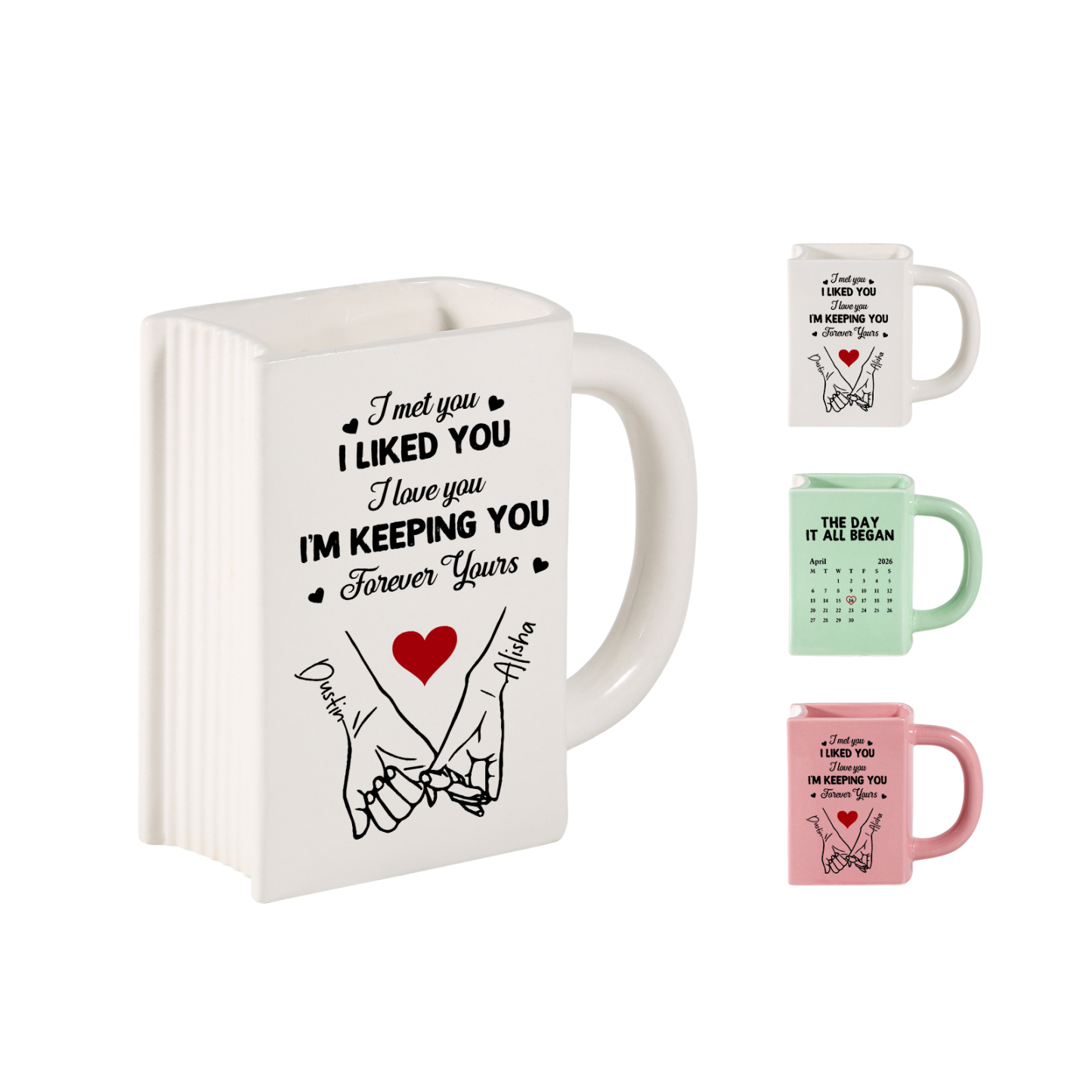 Personalised Ceramic Book-Shaped Vase with 2 Names and Date for Couples