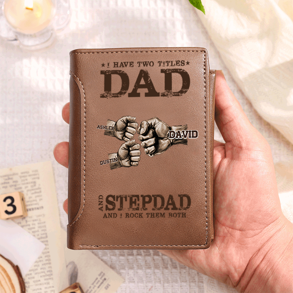 Personalised Leather Wallet Dad/Stepdad Fist Bump