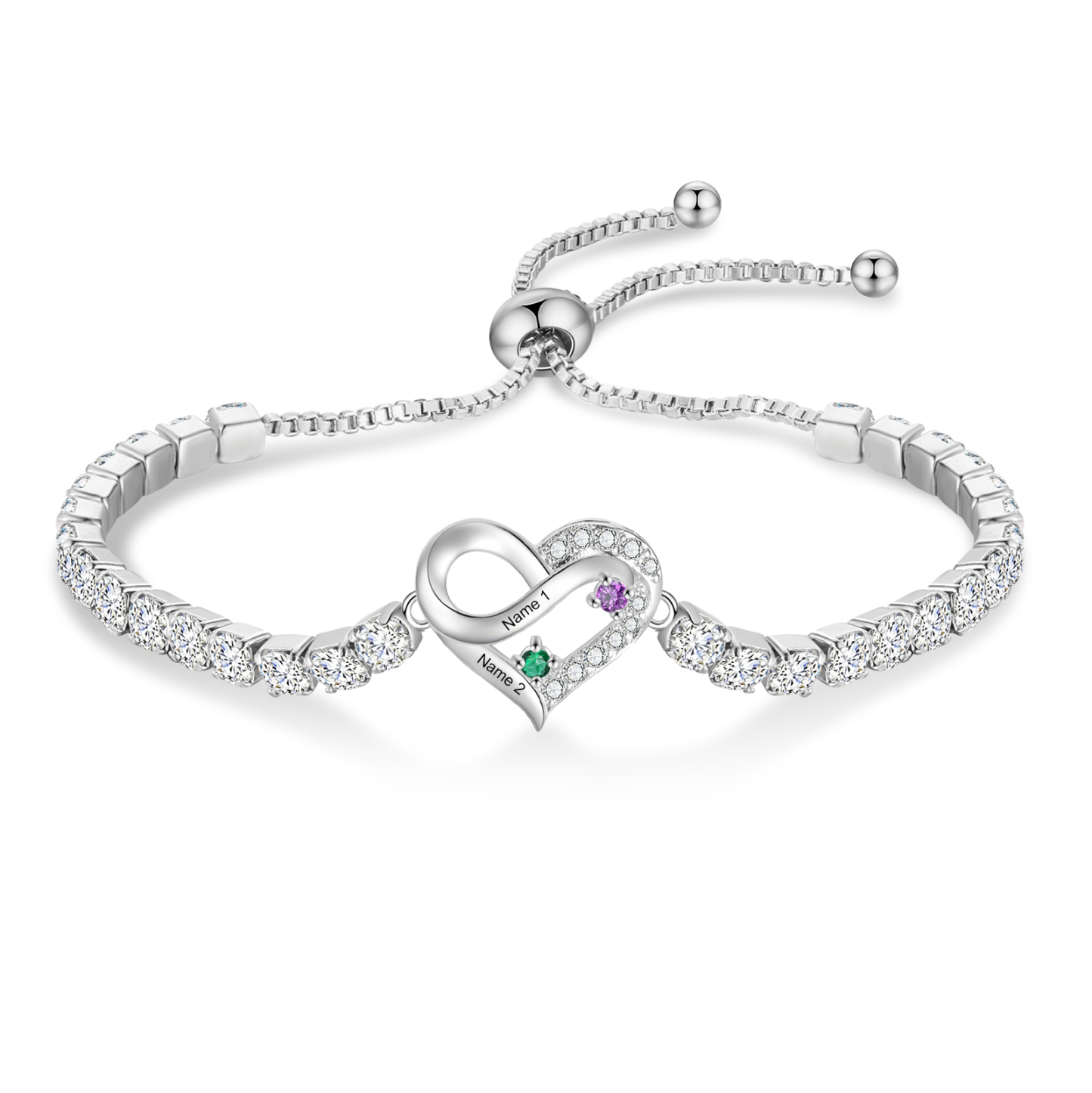 Personalised 2-4 Names Infinity Heart Birthstone Tennis Bracelet