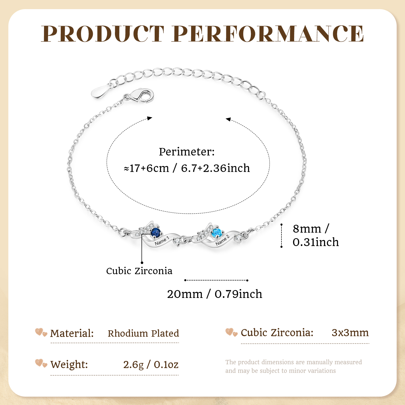 Personalised 2-5 Birthstone Names Bracelet  For Women