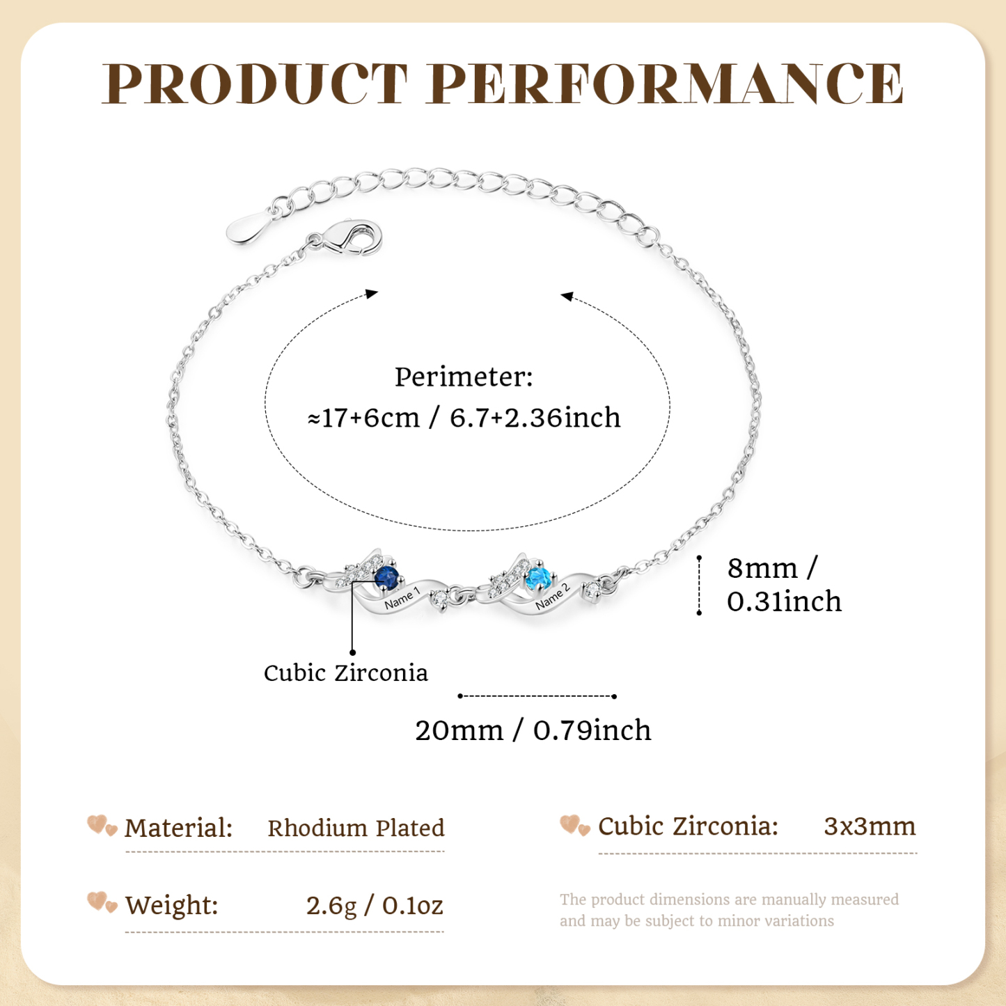 Personalised 2-5 Birthstone Names Bracelet  For Women