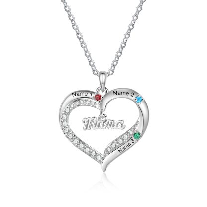 Personalised 2-5 Names Mum Nan Heart Necklace with Birthstones