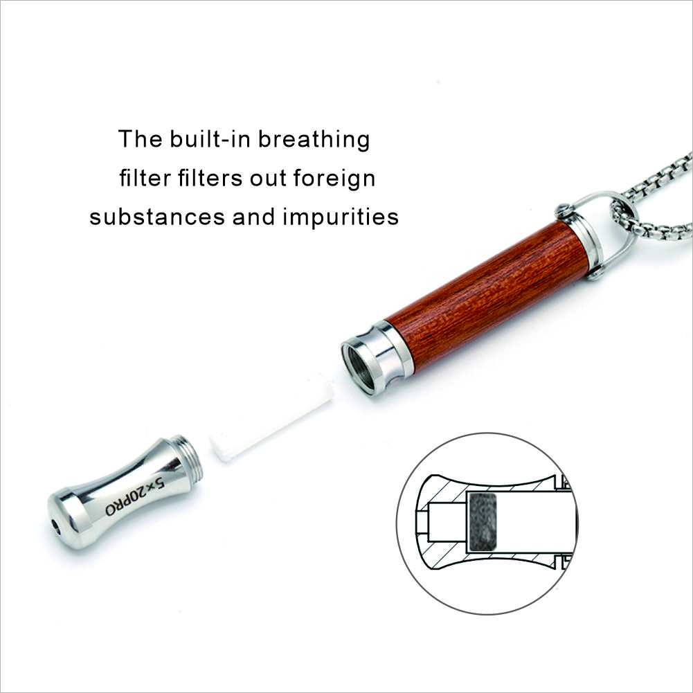 Breathing necklace with wooden pendant to relieve anxiety and stop smoking