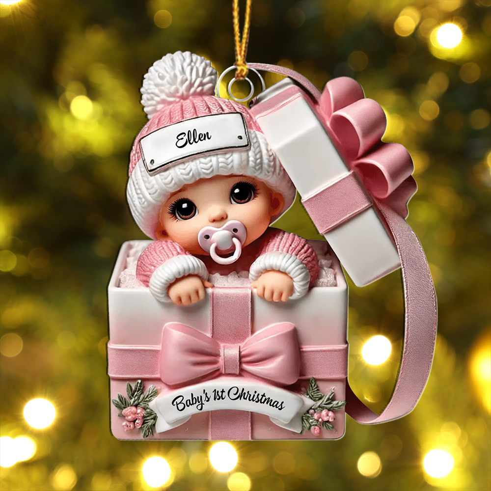Personalised Christmas Tree Decoration – Baby in a Gift Box for Their First Christmas