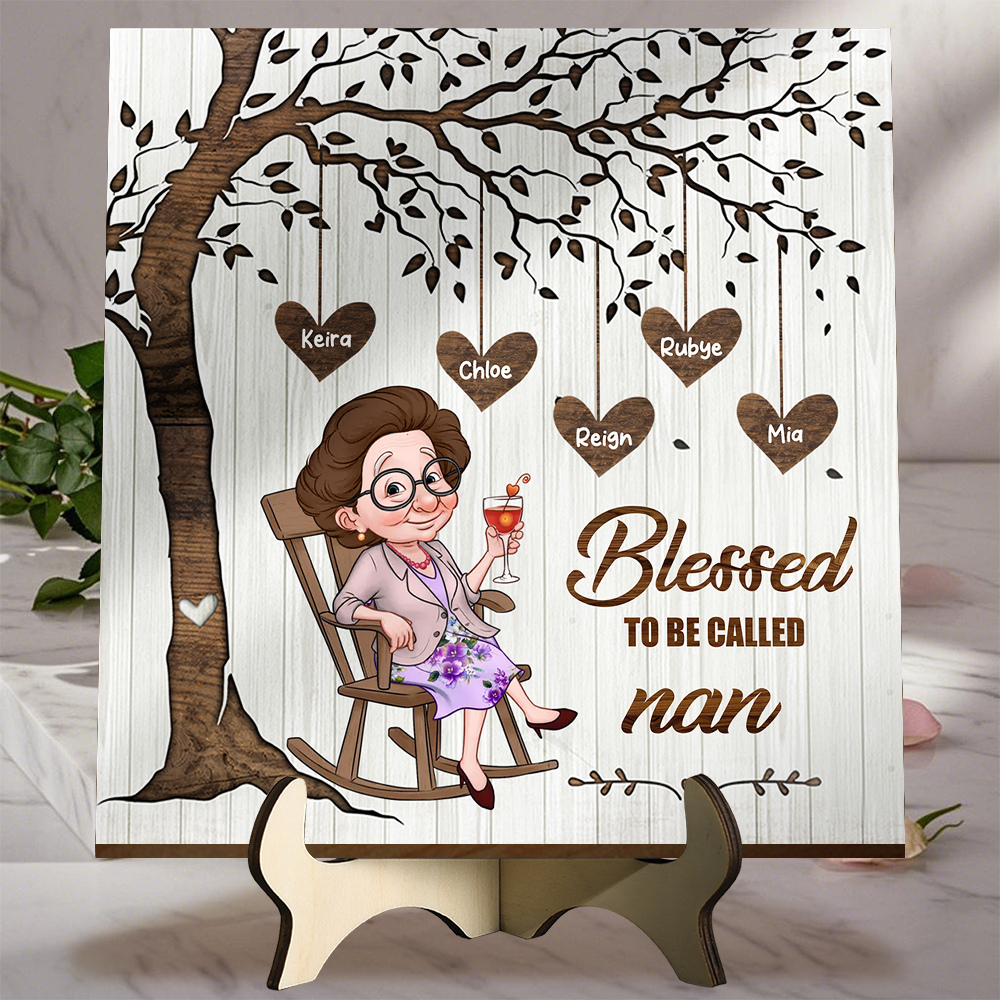 Personalised Wooden Plaque with Names and Hearts, Tree of Life, "Blessed to be called Nan"