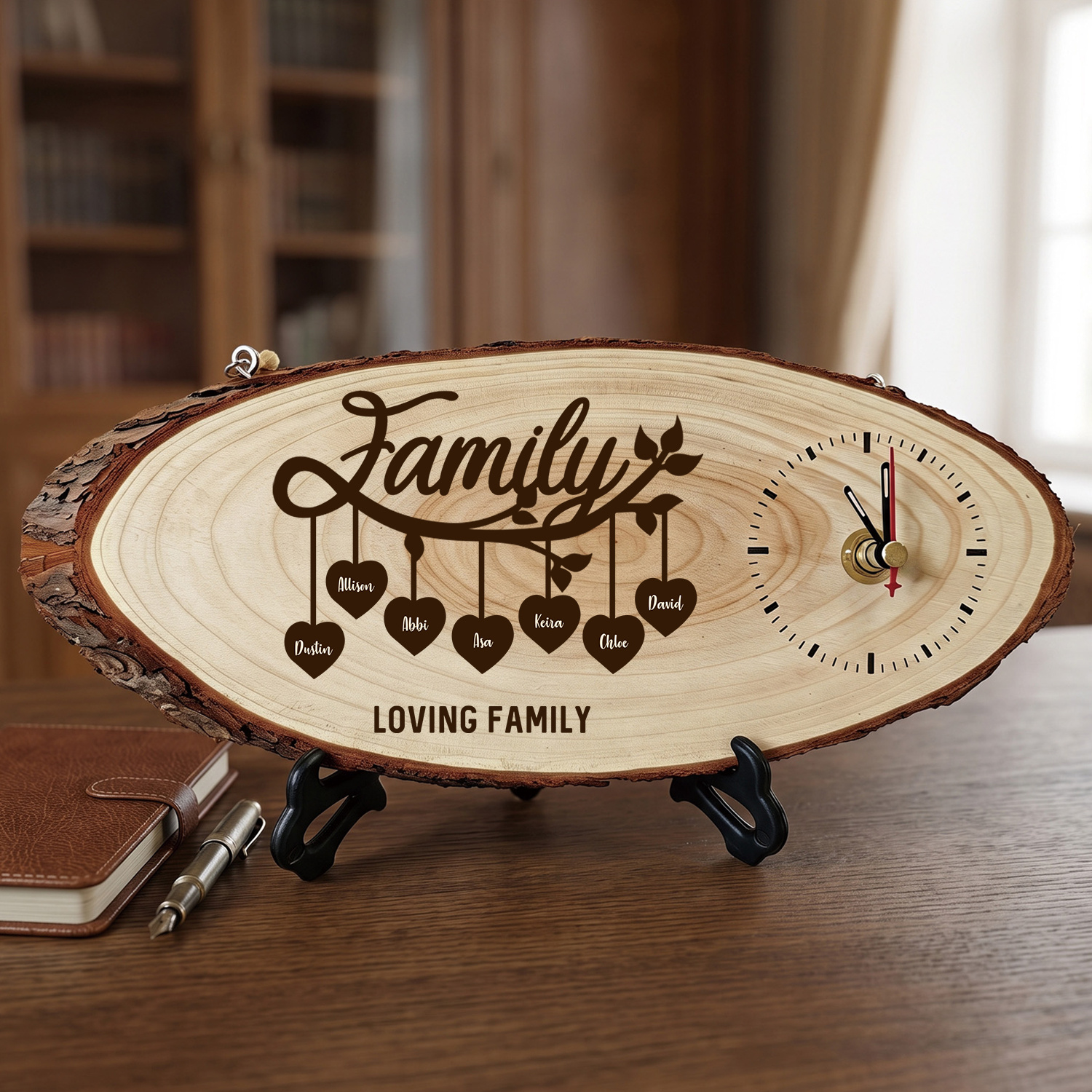 Personalised Wooden Family Tree Clock with 2 to 10 Names