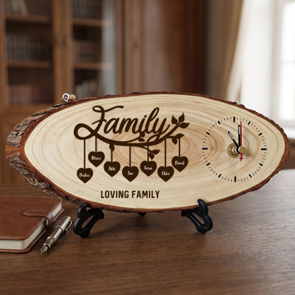 Personalised Wooden Family Tree Clock with 2 to 10 Names