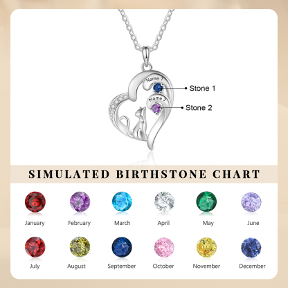 Personalised Cat Heart Necklace with Birthstones