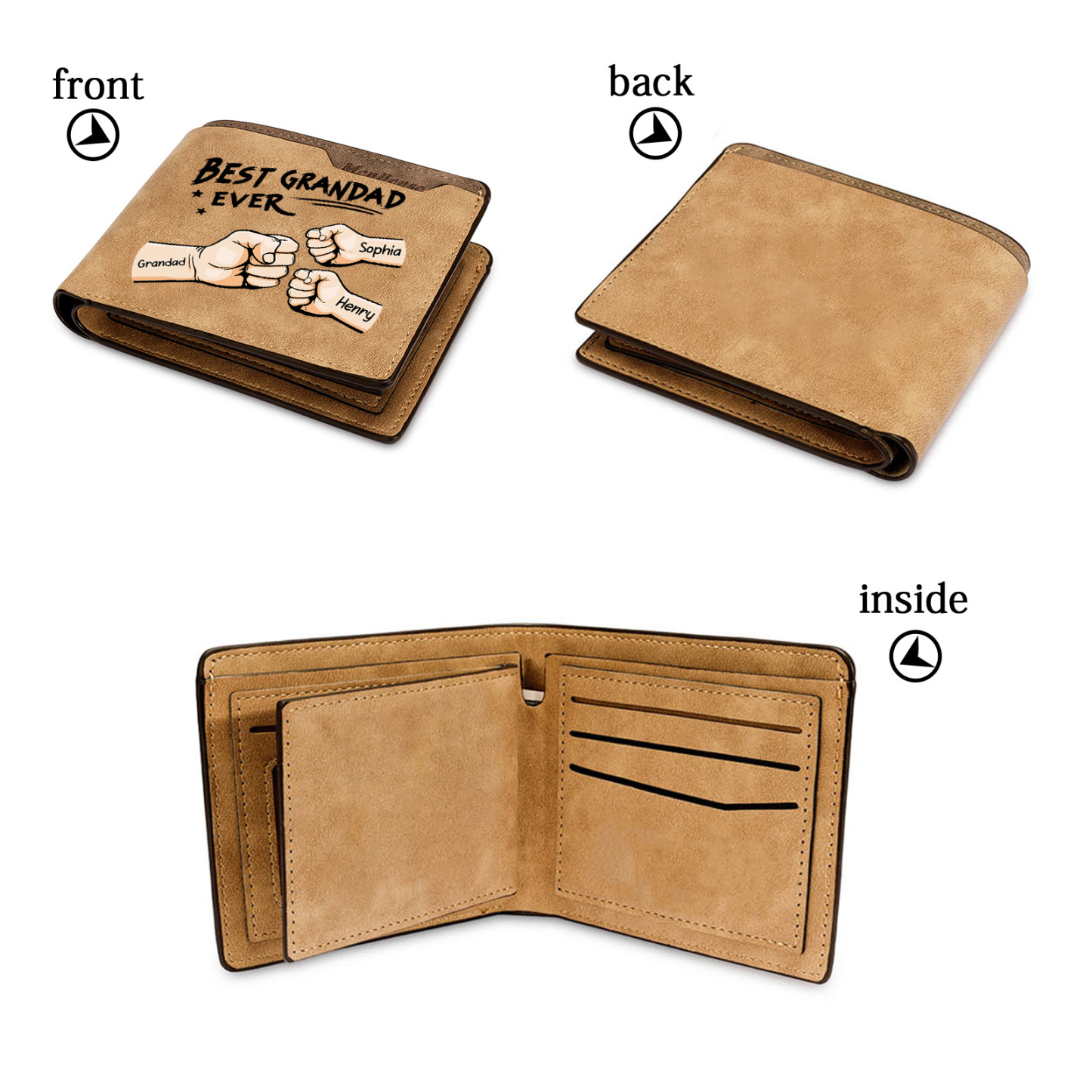 Personalised Leather Wallet with 2-7 Kids' Names and Fists Best Grandad Ever Wallet | Grandparents' Day Gifts for Grandad | Jessemade