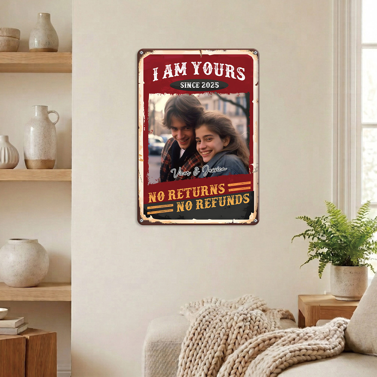 Personalised Metal Plaque for Couples with 2 Names and Year – Romantic Wall Decoration