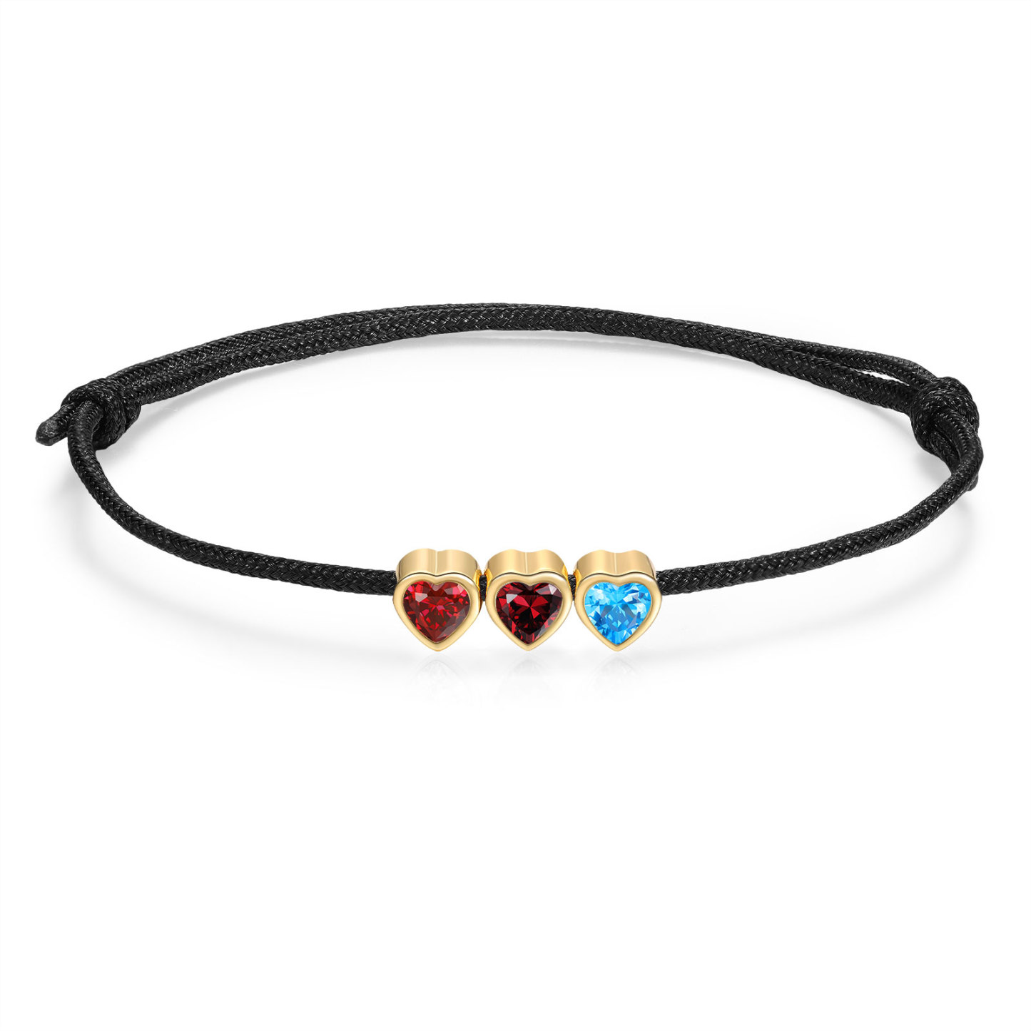 Personalised 2-5 Heart Birthstones Adjustable Rope Bracelet