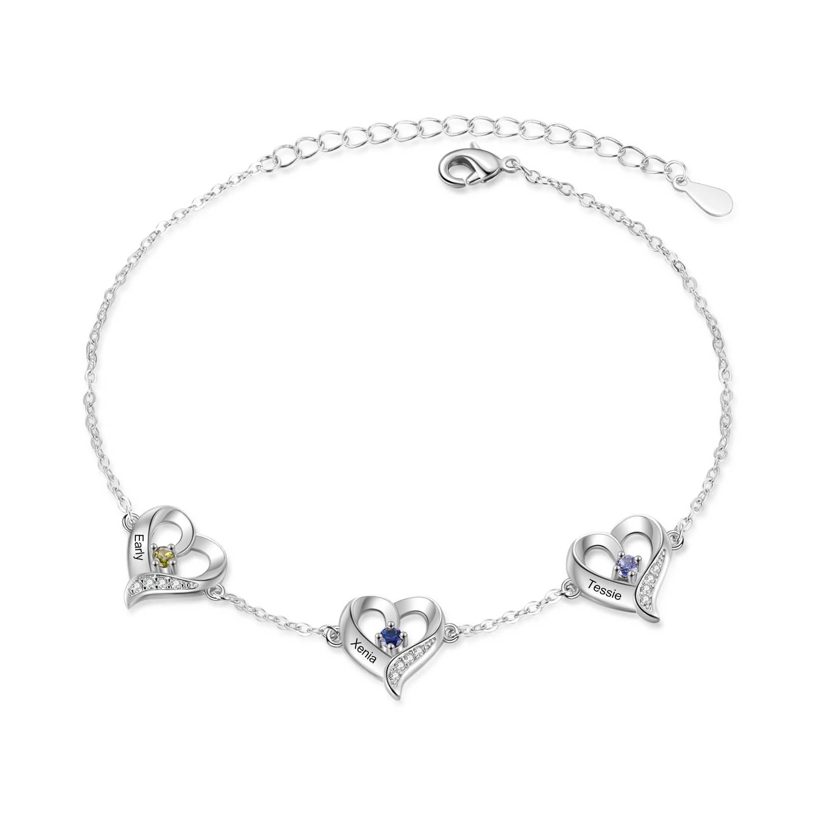 Personalised Heart Anklet Custom with 1-5 Names and Birthstones - Gift for Mum, Wife, Friend, Her | Jessemade