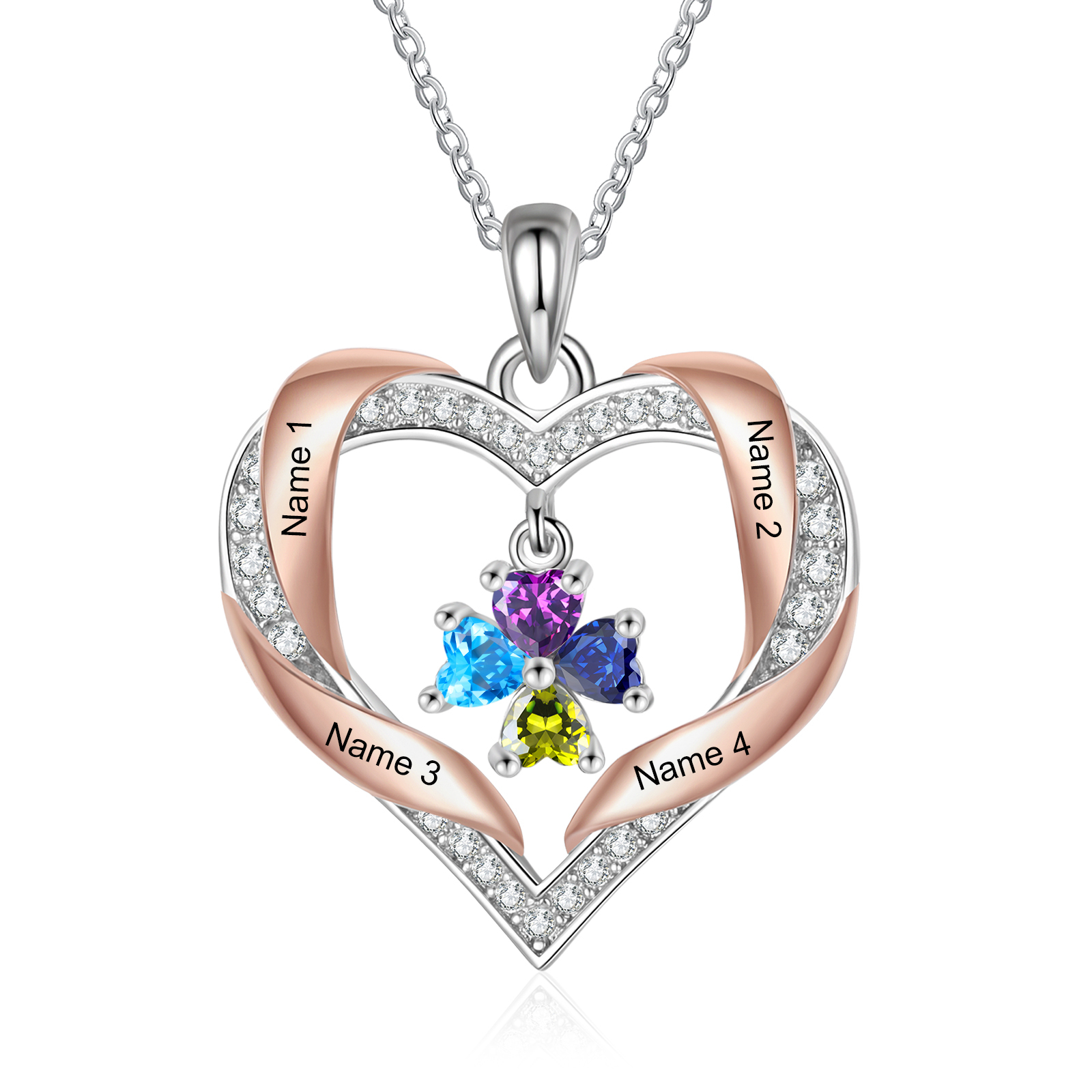 Personalised Two-Tone Birthstone Heart Necklace