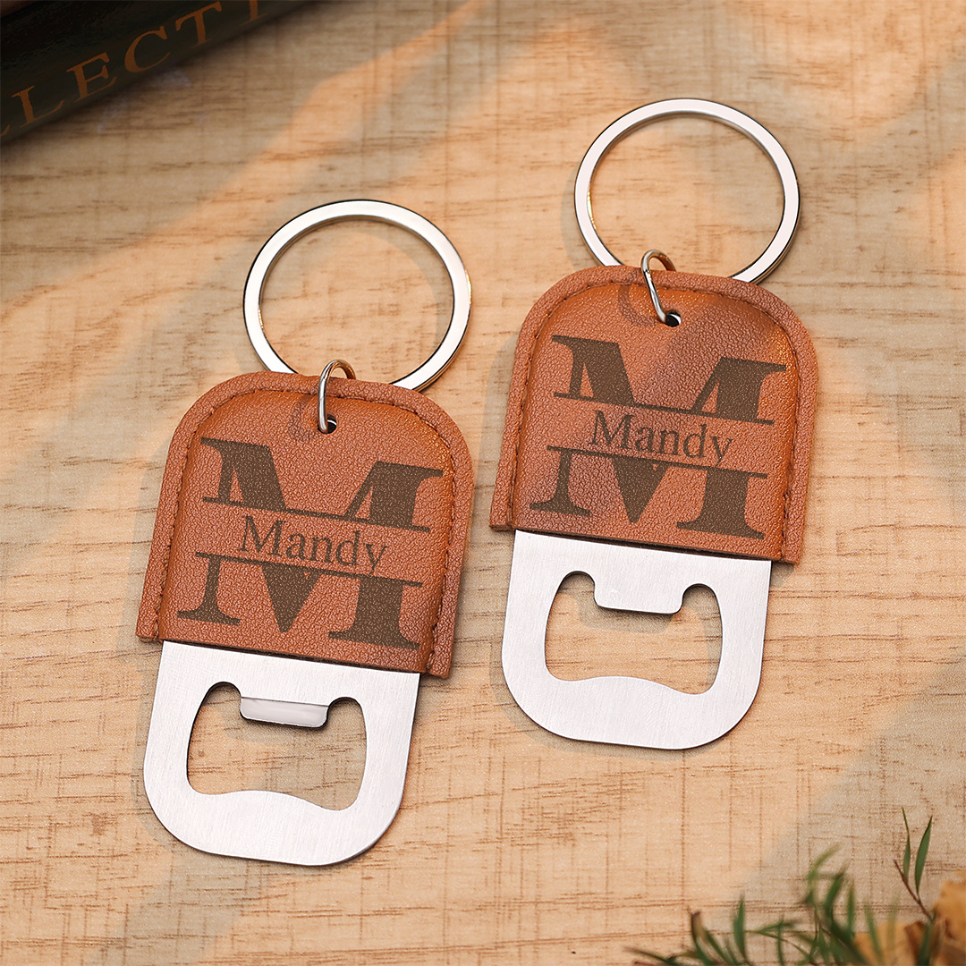 Personalised Leather Initial Bottle Opener Keyring for Men