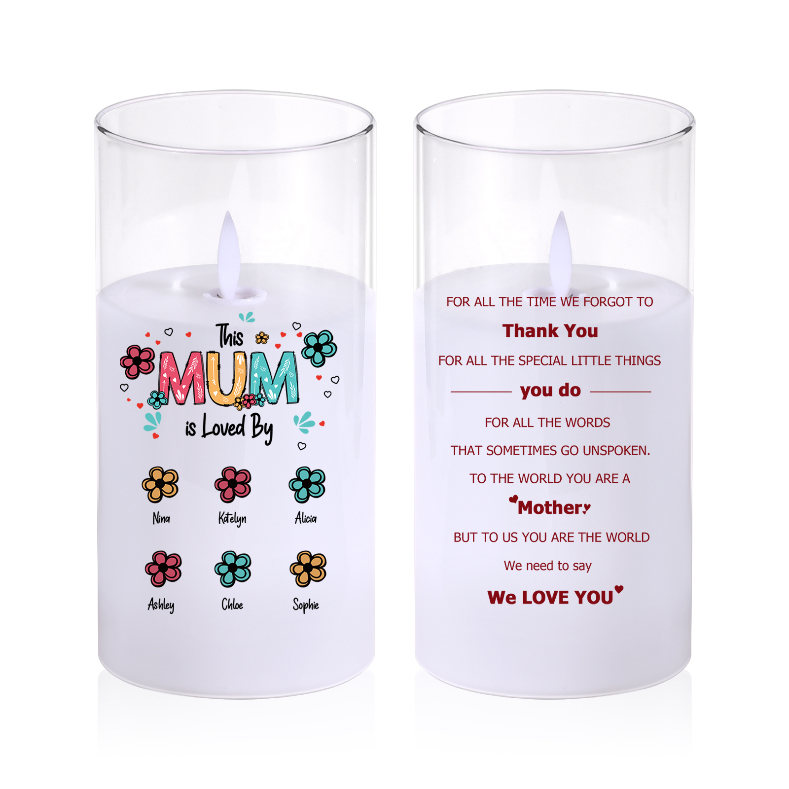 Personalised “This Mum Is Loved By” LED Glass Candle