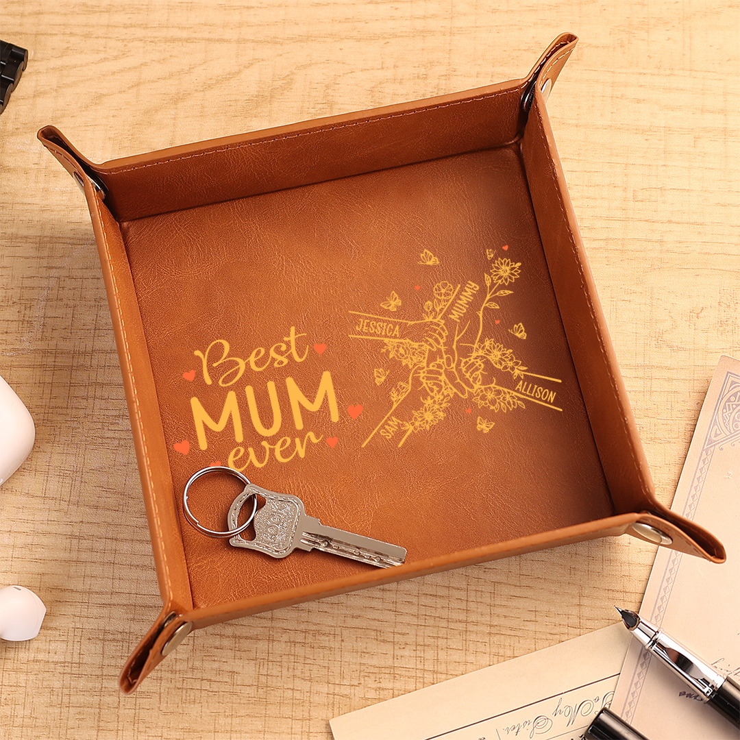 Personalised Leather Valet Tray with 2–7 Names, best Mum ever Mother's day gift
