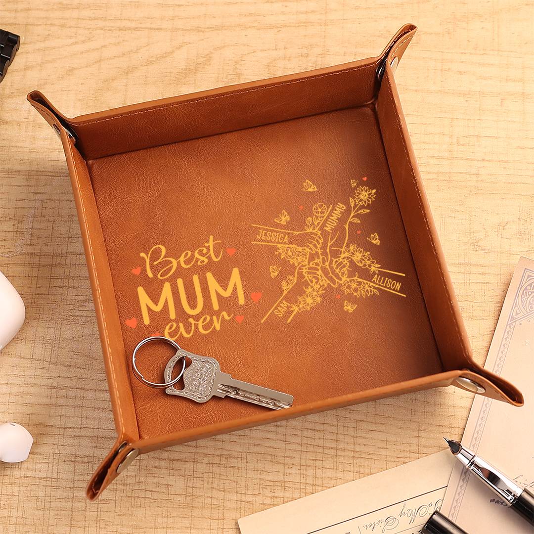 Personalised Leather Valet Tray with 2–7 Names, best Mum ever Mother's day gift